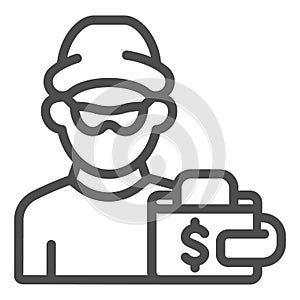Thief and wallet line icon. Crime vector illustration isolated on white. Theft and wallet outline style design, designed