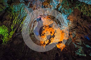 Thien Cung Cave Heavenly Palace Cave, in Halong Bay, Vietnam.