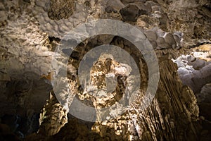 Thien Cung Cave sprawling natural grotto with intricate stalactite & stalagmite formations in Halong Bay Vietnam Indochina