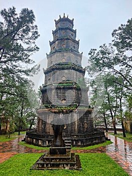 Thien Mu Pagoda on a rainy day. Hue, Vietnam