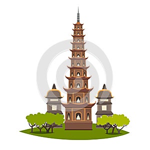 Thien Mu Pagoda vector sign. Pagoda in Vietnam, historic sight attraction