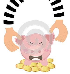 Thieves Hand Stealing Money Coin From Piggy Bank