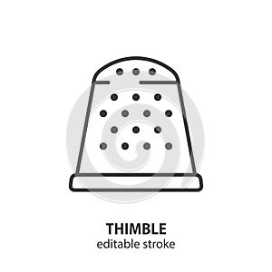 Thimble line icon. Tailor equipment outline symbol. Editable stroke. Vector illustration