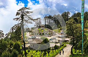 Thimphu, Bhutan - September 10, 2016: Druk Wangyal Khangzang Stupa with 108 chortens, Dochula Pass, Bhutan.