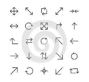 Thin arrow navigation line icon set. Vector outline mix stroke web symbols. Simple linear arrow random pointer marker signs