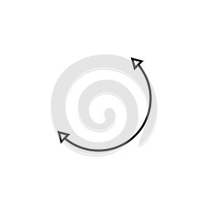 Dual double ended semi circle arrow. Semicircular curved thin long two sided arrow.