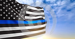 Thin Blue Line. American flag with police blue line. Support of police and law enforcement