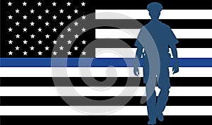 Thin blue line flag USA law enforcement symbol. American police flag vector. Symbol of remembering fallen police officers on duty.