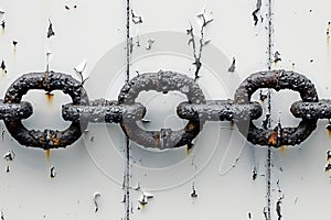 Thin chain wire fence, seamless pattern on white background, flat lay view