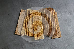 Thin crispbread from rye flour. Dietary nutrition