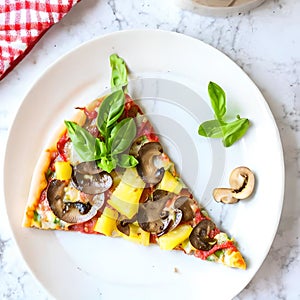 thin-crust pizza with mushroom pepperoni and pineapple by Generative AI