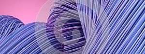 Thin fibers Modern artistic sensibility of contemporary delicate Bezier curves Blue and pink Abstract, Elegant and Modern 3D