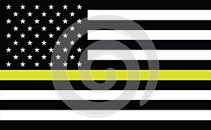 Thin Gold Line American Flag. Flag Representing 911 and other first responder communications dispatchers. Thin Gold Line Three