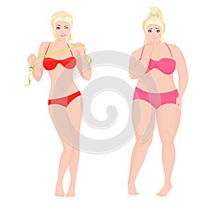 Thin Health and Fat woman. Lifestyle infographic vector illustration.