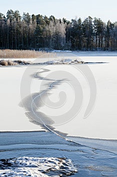 Thin ice on a lake