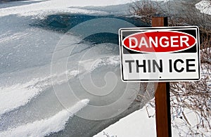 Thin Ice Warning Sign