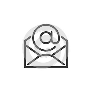 Thin Icon of Email, Address and Mail or Newsletter. Such Line Sign as Isolated Open Envelope and E-mail. Custom Vector photo