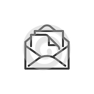 Thin Icon Email, Address and Mail or Newsletter. Such Line Sign as Isolated Open Envelope and Paper Letter. Custom photo