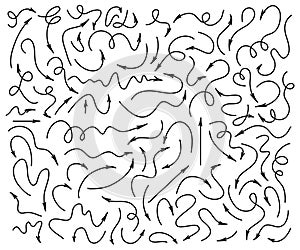 Thin line arrow set. Vector pencil pointer arrows isolated on white background