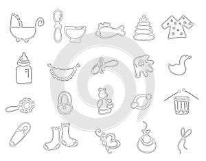 Thin line baby icons vector