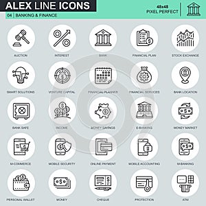 Thin line banking and finance icons set