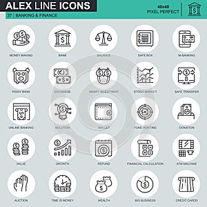 Thin line banking and finance icons set