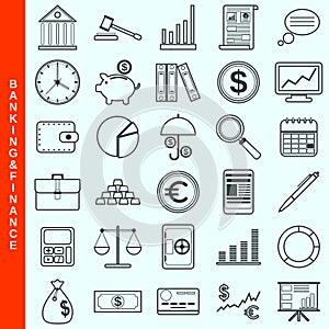 Thin line banking and finance vector icons
