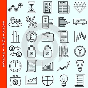 Thin line banking and finance vector icons