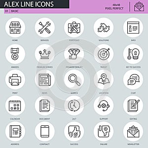 Thin line basic icons set