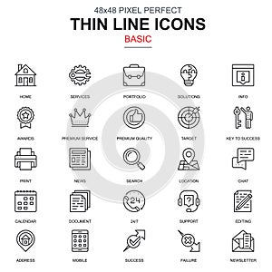 Thin line basic icons set for website and mobile site and apps.