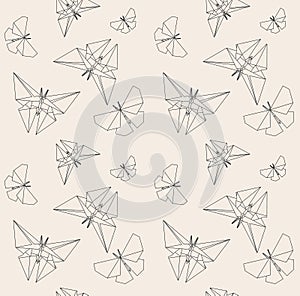 Thin Line Butterfly. Paper Origami Style. Vector Seamless Pattern. Origami To Make.