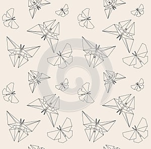 Thin Line Butterfly. Paper Origami Style. Vector Seamless Pattern. Origami To Make. photo