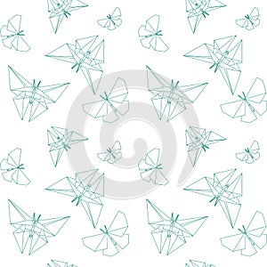 Thin Line Butterfly Paper Origami Style. Vector Seamless Pattern Paper Origami.