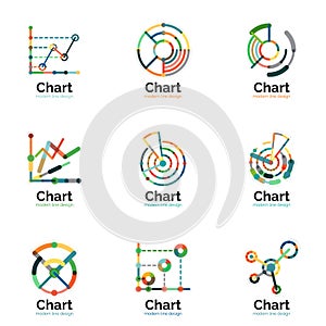 Thin line chart logo set. Graph icons modern colorful flat style