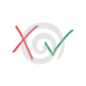 Thin line check mark icons. Green tick and red cross checkmarks flat line icons set. Vector illustration isolated on