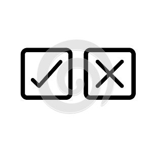 Thin line check mark icons. tick and cross checkmarks flat line icons set. Vector illustration on white