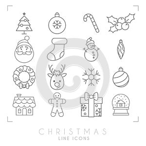 Thin line christmas icons set