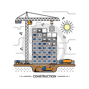 Thin line construction site concept illustration