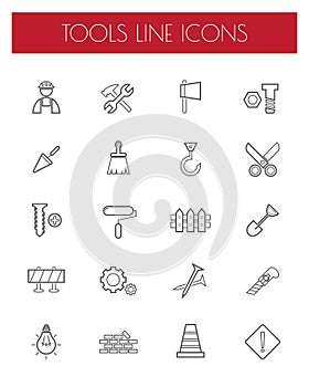 Thin Line Construction tools Icons set.vector.
