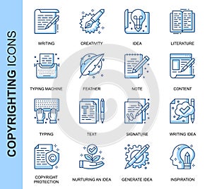 Thin Line Copyrighting Related Vector Icons Set
