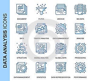 Thin Line Data Analysis Related Vector Icons Set