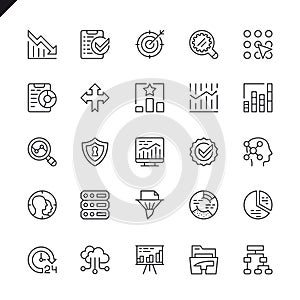 Thin line data analysis, statistics, analytics icons set for website and mobile site and apps. Outline icons design.