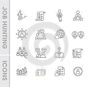 Thin line design style of job hunting icon set