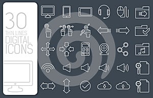 Thin line digital gadget set icons concept. Vector illustration design