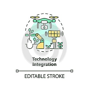 Thin line editable technology integration icon concept