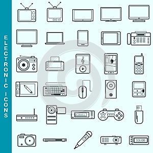 Thin line electronic devices vector icons set