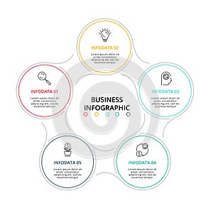 Thin line element for infographic. Template for diagram, graph, presentation and chart. Concept with 5 options