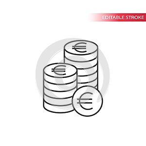 Thin line euro coin stack icon. Outline, editable euros coins stacks icon.