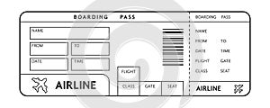 Thin line example of ticket on plane with text