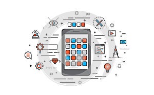 Thin line flat design of Apps Development